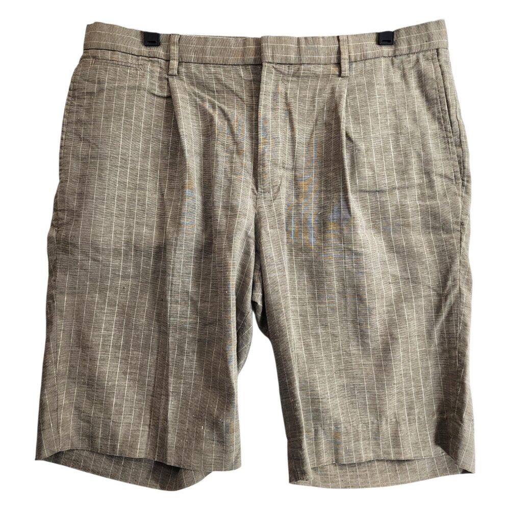 BANANA REPUBLIC Emerson Shorts Mens 34 Khakis Brown Pinstripe Linen Blend Preppy